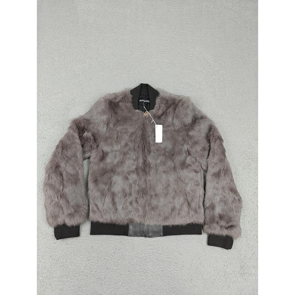 Ava Kris Jacket Womens Small Gray Faux Fur Bomber Madge Full Zip Lined Short
